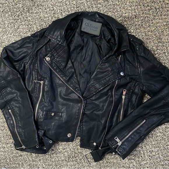 Black Faux Leather Crop Jacket - Picture 3 of 5